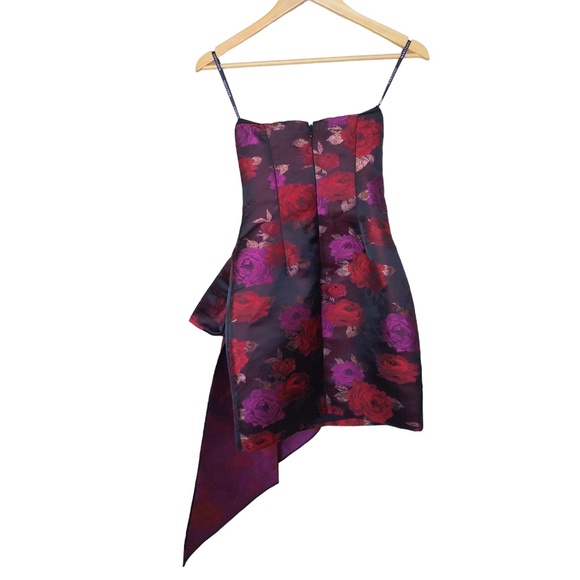 Marciano Night Rose Jacquard Strapless Big Bow Asymmetrical Mini Dress - Picture 7 of 14